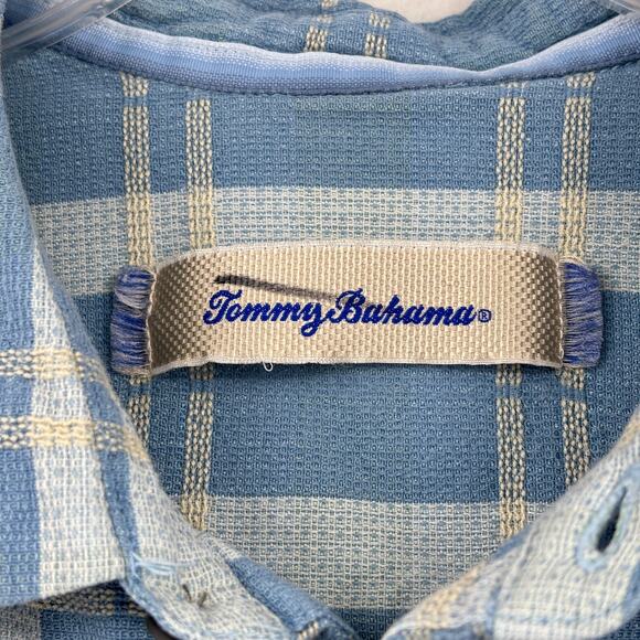 Tommy Bahama Shirt Mens L Blue Plaid Silk Cotton Blend Button Up Short Sleeve - Picture 3 of 10